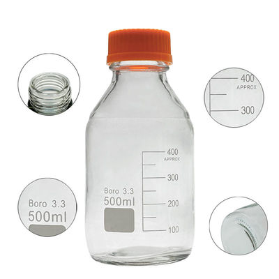 Réactif de laboratoire 500 ml bouteille à fond rond jaune à vis en verre pour le stockage des médias