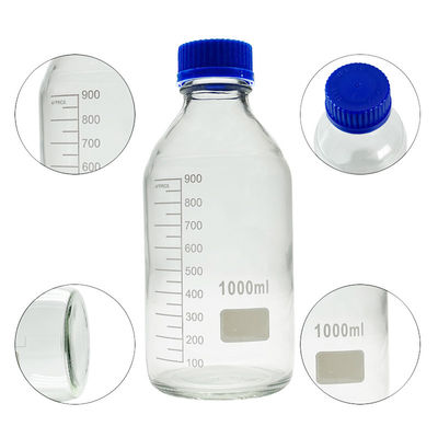 OEM ODM Bouteilles de laboratoire en verre multimédia à réactif de 1000 ml avec capuchon à vis bleu