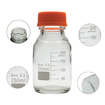Bottle de réactif de stockage de médias en verre à vis jaune à fond rond 250 ml