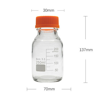 Bottle de réactif de stockage de médias en verre à vis jaune à fond rond 250 ml